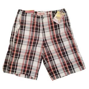 Mossimo Men's Flat Front Bermuda Shorts Size 32 Orange Plaid 100% Cotton Golf